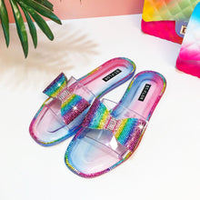 Load image into Gallery viewer, Fashion rhinestone colorful bow crystal flat slippers( HPSD223)