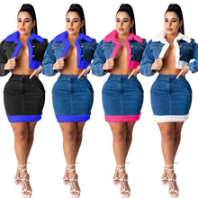 Load image into Gallery viewer, Fashion plush denim skirt two-piece suit(AY1474)