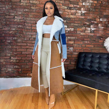 Load image into Gallery viewer, Plus cashmere denim stitching long coat(AY1490)