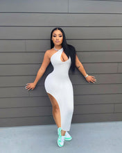 Load image into Gallery viewer, New slanted shoulder slit dress AY1108