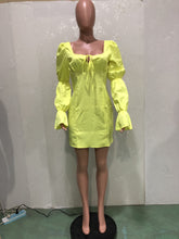 Load image into Gallery viewer, Lace-up square neck puff sleeve dress(AY1459)