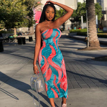 Load image into Gallery viewer, Tie dyed off shoulder wrap chest dress AY1948