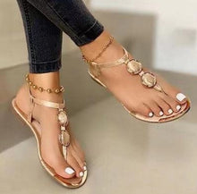Load image into Gallery viewer, Solid color buckle herringbone flat sandals