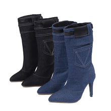 Load image into Gallery viewer, Denim pointed high heeled boots（ HPSD290
