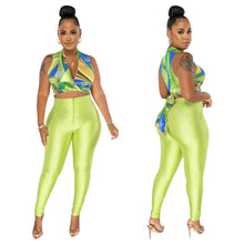 Load image into Gallery viewer, Sexy deep V-neck tie up top+pencil pants sports two-piece set AY2836
