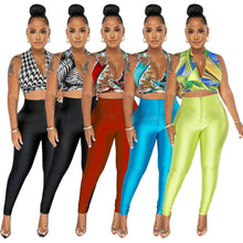 Load image into Gallery viewer, Sexy deep V-neck tie up top+pencil pants sports two-piece set AY2836
