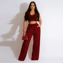 Load image into Gallery viewer, Sleeveless short top with elastic waist and wide leg pants set AY2854
