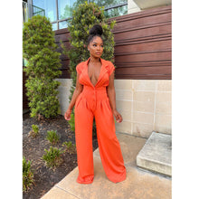 Load image into Gallery viewer, Short sleeved standing collar wide leg jumpsuit AY2895
