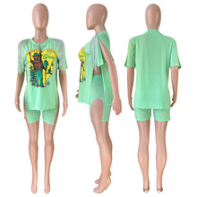 Load image into Gallery viewer, New Street split tassel T-shirt Shorts Set AY1933
