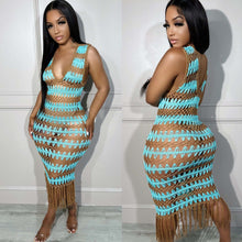 Load image into Gallery viewer, Sexy sleeveless knit crochet tassel beach dress AY2960
