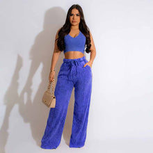 Load image into Gallery viewer, Sleeveless short top with elastic waist and wide leg pants set AY2854
