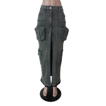 Load image into Gallery viewer, Pocket slit stretch denim skirt AY3228
