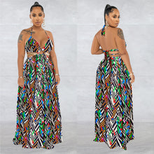 Load image into Gallery viewer, Printed chain sleeveless suspender long dress dress AY2982
