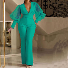 Load image into Gallery viewer, Fashion V-neck mesh patchwork long sleeved jumpsuit AY3130
