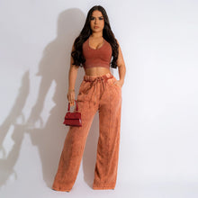 Load image into Gallery viewer, Sleeveless short top with elastic waist and wide leg pants set AY2854
