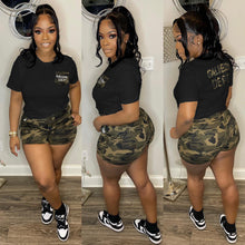 Load image into Gallery viewer, Letter printed camouflage short sleeved shorts set AY2891
