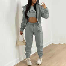 Load image into Gallery viewer, Fashion hooded letter printed plush sweater three piece set AY3208
