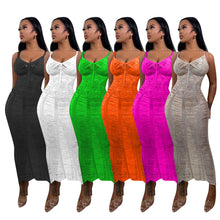 Load image into Gallery viewer, Casual solid color knitted hollow out strap beach dress AY2972

