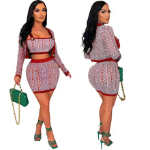 Load image into Gallery viewer, Fashion printed long sleeved cardigan three piece set AY3184
