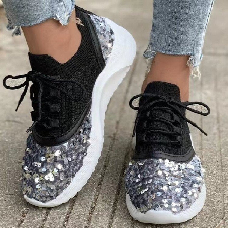 Fashion patchwork sequin knitted shoes（ HPSD286