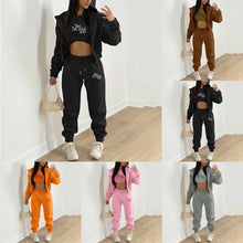 Load image into Gallery viewer, Fashion hooded letter printed plush sweater three piece set AY3208
