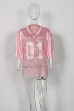 Load image into Gallery viewer, Printed loose casual street perspective sexy lace patchwork T-shirt short-sleeved top
