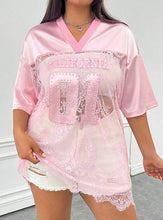 Load image into Gallery viewer, Printed loose casual street perspective sexy lace patchwork T-shirt short-sleeved top
