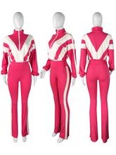 Load image into Gallery viewer, Spliced contrast color sports casual two-piece trouser suit
