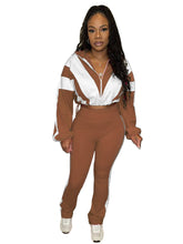Load image into Gallery viewer, Spliced contrast color sports casual two-piece trouser suit
