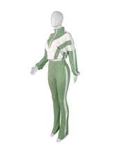 Load image into Gallery viewer, Spliced contrast color sports casual two-piece trouser suit
