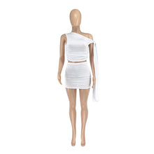 Load image into Gallery viewer, Casual fashion women&#39;s off-shoulder strap solid color short skirt suit
