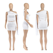 Load image into Gallery viewer, Casual fashion women&#39;s off-shoulder strap solid color short skirt suit
