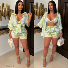 Load image into Gallery viewer, Casual Printed Beach Swimsuit Wrap-around Shirt Shorts Three-piece Set
