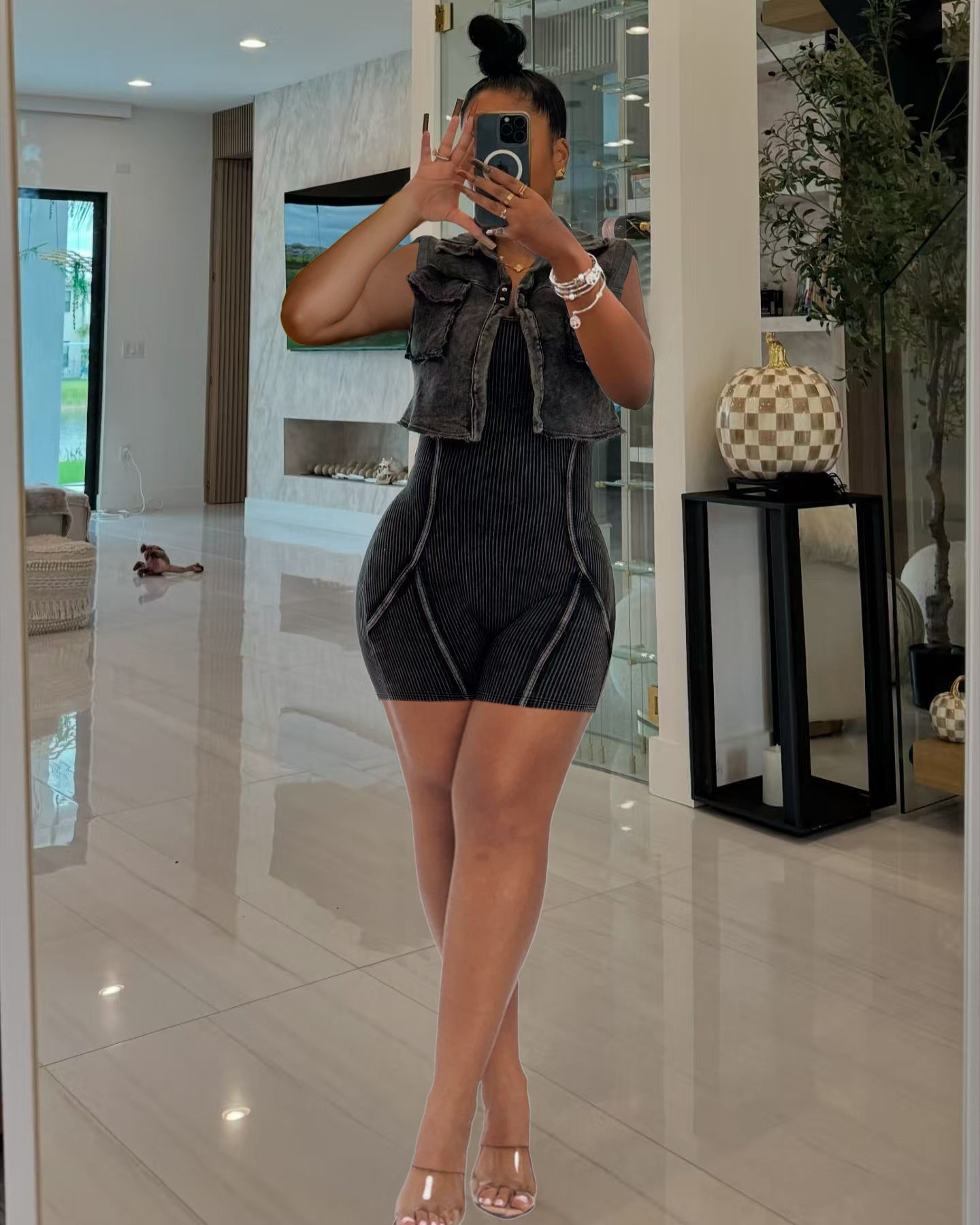 Two piece jumpsuit shorts suit