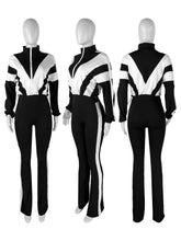 Load image into Gallery viewer, Spliced contrast color sports casual two-piece trouser suit
