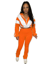 Load image into Gallery viewer, Spliced contrast color sports casual two-piece trouser suit
