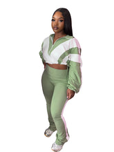 Load image into Gallery viewer, Spliced contrast color sports casual two-piece trouser suit
