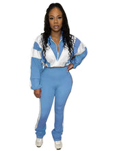 Load image into Gallery viewer, Spliced contrast color sports casual two-piece trouser suit
