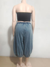 Load image into Gallery viewer, Casual jeans elastic waist straight wide leg cropped trousers AY3658
