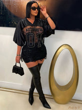 Load image into Gallery viewer, Printed loose casual street perspective sexy lace patchwork T-shirt short-sleeved top
