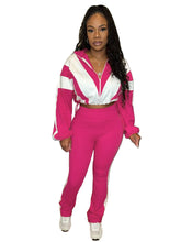 Load image into Gallery viewer, Spliced contrast color sports casual two-piece trouser suit

