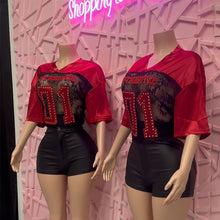 Load image into Gallery viewer, Printed loose casual street perspective sexy lace patchwork T-shirt short-sleeved top
