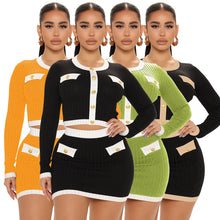 Load image into Gallery viewer, Fashion contrast color long sleeved short skirt set AY3203
