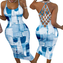 Load image into Gallery viewer, Imitation denim printed mesh dress AY2928
