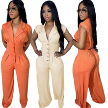 Load image into Gallery viewer, Short sleeved standing collar wide leg jumpsuit AY2895
