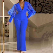 Load image into Gallery viewer, Fashion V-neck mesh patchwork long sleeved jumpsuit AY3130
