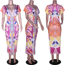 Load image into Gallery viewer, V-neck tight fitting dress with ethnic style slit and pleated positioning dress AY3007
