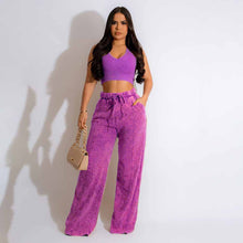 Load image into Gallery viewer, Sleeveless short top with elastic waist and wide leg pants set AY2854
