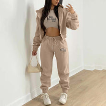 Load image into Gallery viewer, Fashion hooded letter printed plush sweater three piece set AY3208
