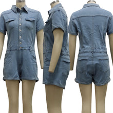 Load image into Gallery viewer, Fashion denim jumpsuit shorts（AY3025
